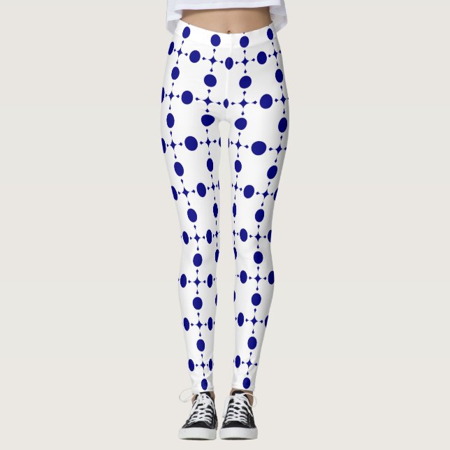 Navy Blue Polka Dots, Polka Dot Pattern, Dots Leggings (Front)