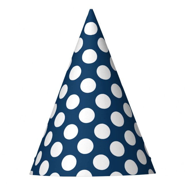 Navy Blue Polka Dots, Polka Dot Pattern, Dots Party Hat (Front)