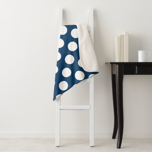 Navy Blue Polka Dots, Polka Dot Pattern, Dots Sherpa Blanket (In Situ)