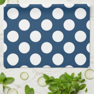Navy Blue Polka Dots, Polka Dot Pattern, Dots Tea Towel