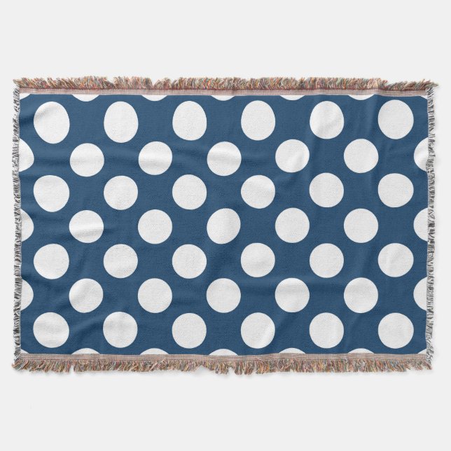 Navy Blue Polka Dots, Polka Dot Pattern, Dots Throw Blanket (Front)