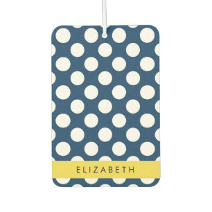Navy Blue Polka Dots, Polka Dot Pattern, Your Name Car Air Freshener
