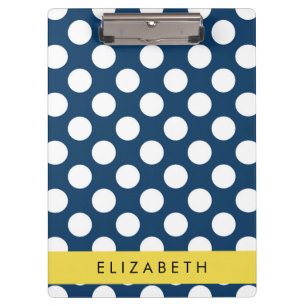 Navy Blue Polka Dots, Polka Dot Pattern, Your Name Clipboard