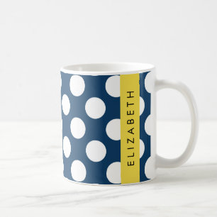 Navy Blue Polka Dots, Polka Dot Pattern, Your Name Coffee Mug