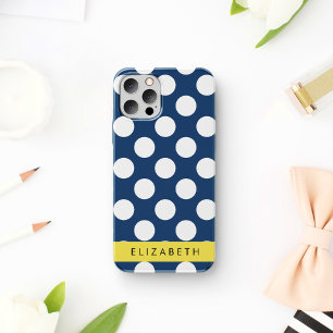 Navy Blue Polka Dots, Polka Dot Pattern, Your Name iPhone 16 Case