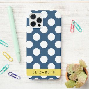 Navy Blue Polka Dots, Polka Dot Pattern, Your Name iPhone 12 Pro Case