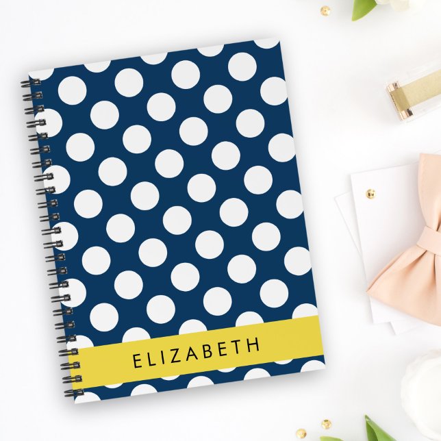 Navy Blue Polka Dots, Polka Dot Pattern, Your Name Notebook (Creator Uploaded)