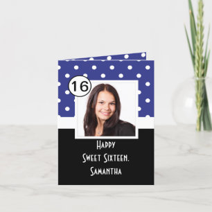 Navy Blue polkadot sweet sixteen Card