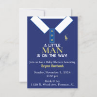 Navy Blue Polo Shirt Logo Baby Shower Invitation 