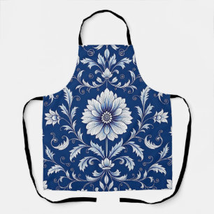 Navy Blue Porcelain Floral Pattern Apron