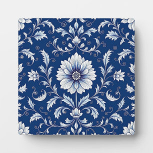 Navy Blue Porcelain Floral Pattern Plaque