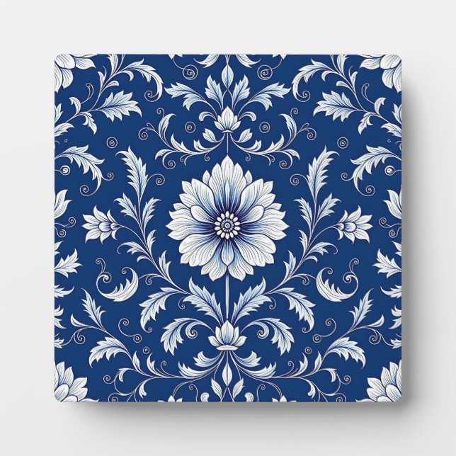 Navy Blue Porcelain Floral Pattern Plaque (Front)