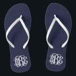 Navy Blue Preppy Script Monogram Thongs<br><div class="desc">PLEASE CONTACT ME BEFORE ORDERING WITH YOUR MONOGRAM INITIALS IN THIS ORDER: FIRST, LAST, MIDDLE. I will customise your monogram and email you the link to order. Please wait to purchase until after I have sent you the link with your customised design. Cute preppy flip flip sandals personalised with a...</div>