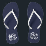 Navy Blue Preppy Script Monogram Thongs<br><div class="desc">PLEASE CONTACT ME BEFORE ORDERING WITH YOUR MONOGRAM INITIALS IN THIS ORDER: FIRST, LAST, MIDDLE. I will customise your monogram and email you the link to order. Please wait to purchase until after I have sent you the link with your customised design. Cute preppy flip flip sandals personalised with a...</div>