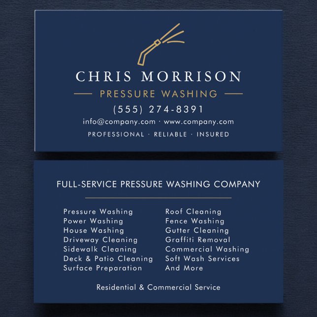 Navy Blue Pressure Washing Power Wash Business Card (Creator Uploaded)