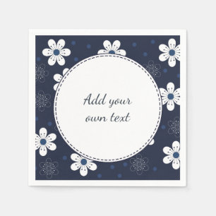 Navy Blue Pretty Floral Custom Text Napkin