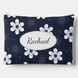 Navy Blue Pretty Floral Personalised Accessory Pouch