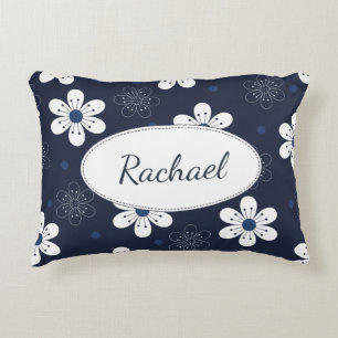 Navy Blue Pretty Floral Personalised Decorative Cushion