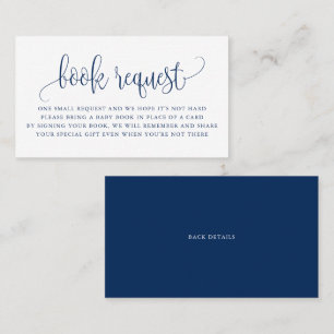 Navy Blue Pretty Script Baby Shower Book Request Business Card