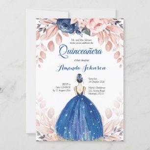Navy Blue Princess Quinceañera Spanish 15 Birthday Invitation