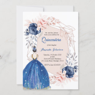 Navy Blue Princess Quinceañera Spanish 15 Birthday Invitation
