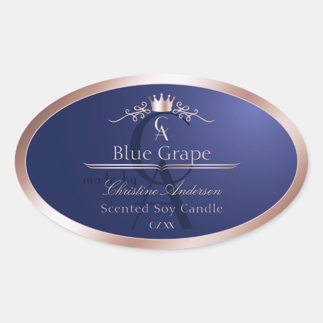 Navy Blue Product Label Rose Gold Frame Monogram (Front)