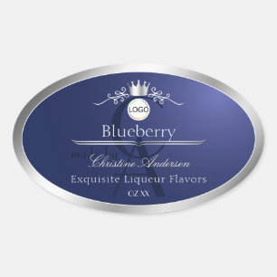 Navy Blue Product Label Silver Frame Logo Monogram