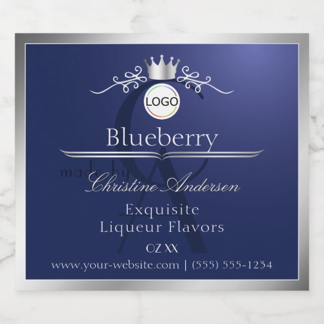 Navy Blue Product Label Silver Frame Logo Monogram (Single Label)