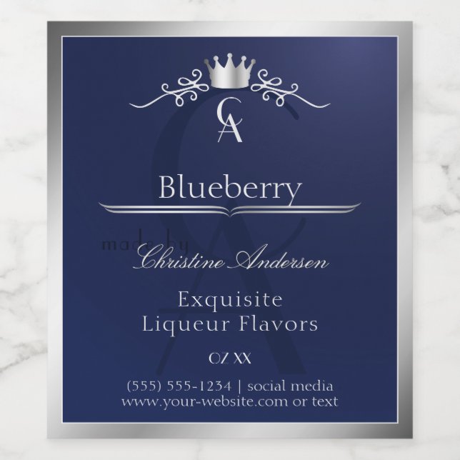Navy Blue Product Label with Silver Frame Monogram (Single Label)