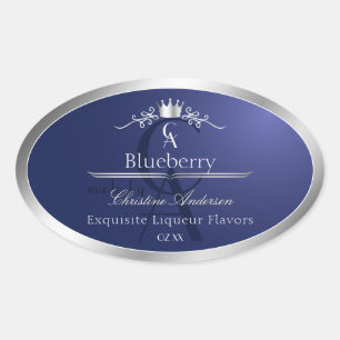 Navy Blue Product Label with Silver Frame Monogram