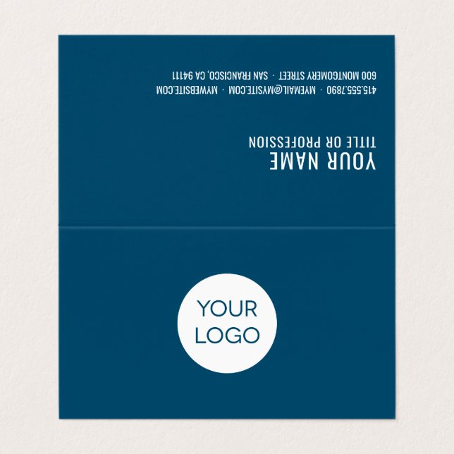 Navy Blue Professional Business Cards With Logo (Outside Unfolded)