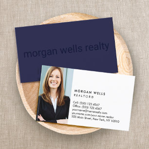 Navy Blue  Professional Minimalistic Photo  Business Card