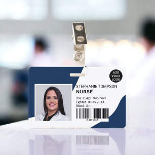 Navy blue professional nurse photo logo code ID badge