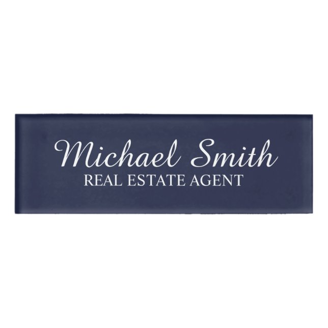 Navy Blue Professional Personalised Name Tag (Front)