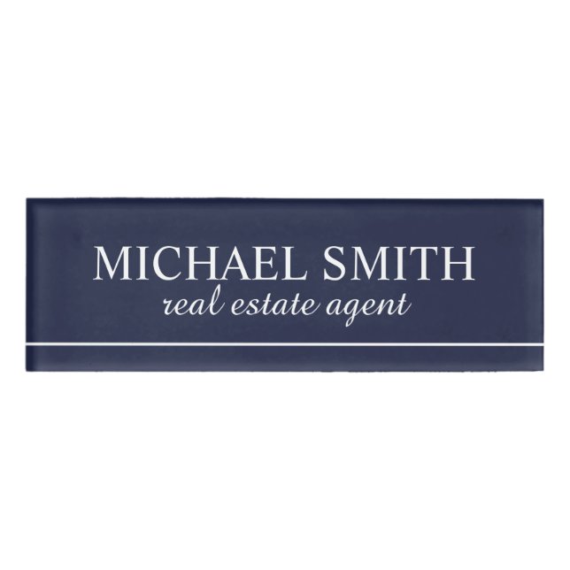 Navy Blue Professional Personalised Name Tag (Front)