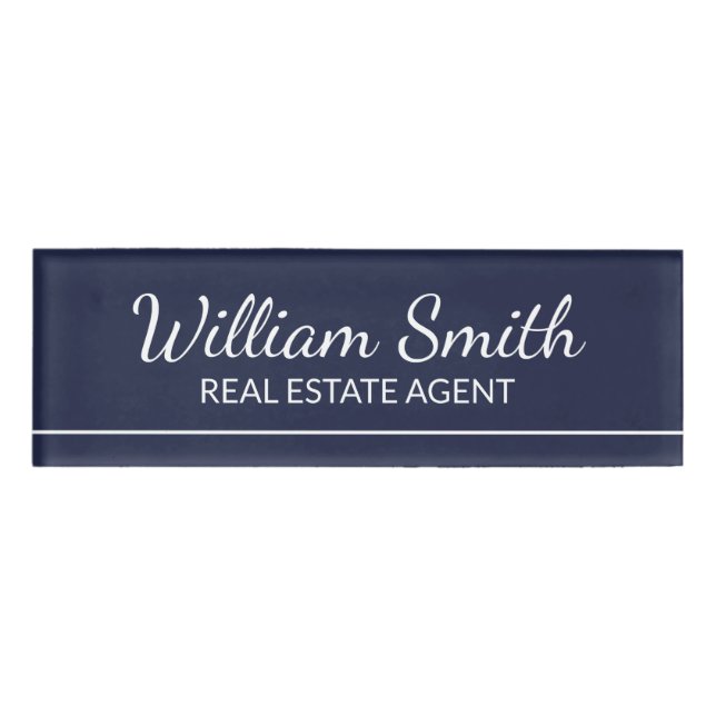 Navy Blue Professional Personalised Name Tag (Front)