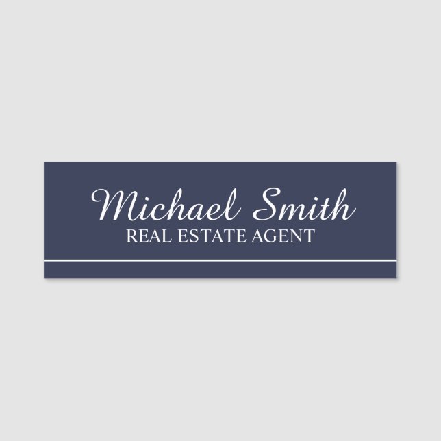 Navy Blue Professional Personalised Name Tag (Front)