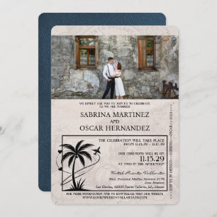 Navy Blue Puerta Vallarta Passport Wedding Invitation