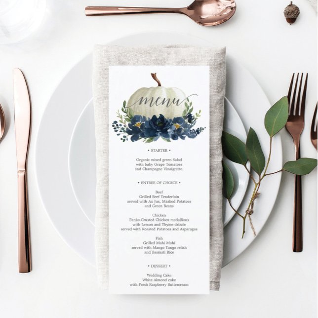 Navy Blue Pumpkin Fall Wedding Menu or Shower Menu (Creator Uploaded)
