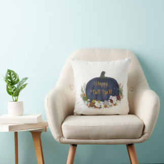 Navy Blue Pumpkin happy fall  Cushion