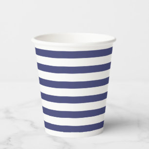 Navy Blue & Pure White Stripes Paper Cups