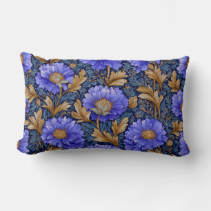 Navy Blue Purple Floral Boho Art Decor Lumbar Cushion