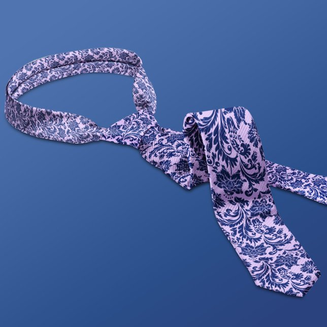 Navy Blue & Purple Floral Damasks Pattern Tie (Creator Uploaded)
