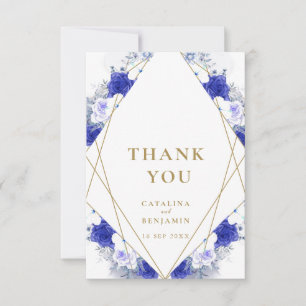 Navy Blue Purple Gold Lettering Geometric Wedding  Thank You Card