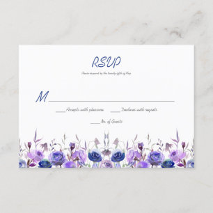Navy Blue Purple Lavender Watercolor Roses RSVP