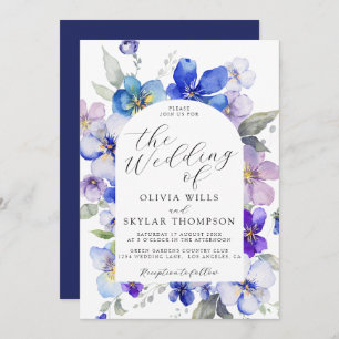 Navy Blue Purple Mauve Pink Flower Wedding Invitation