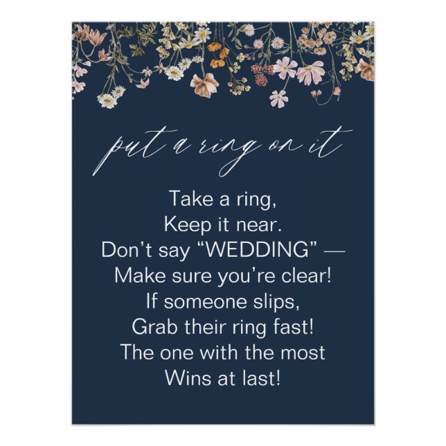 Navy Blue Put a Ring on it Bridal Shower Game Poster (Front)