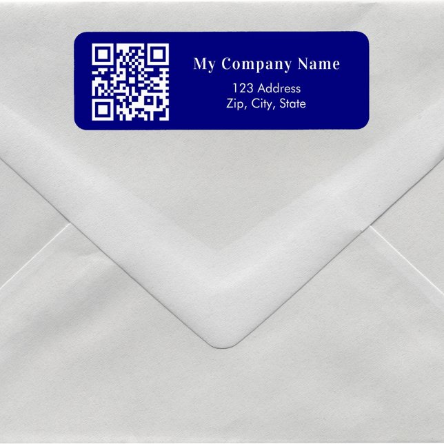 Navy blue QR code business return address Label (Creator Uploaded)