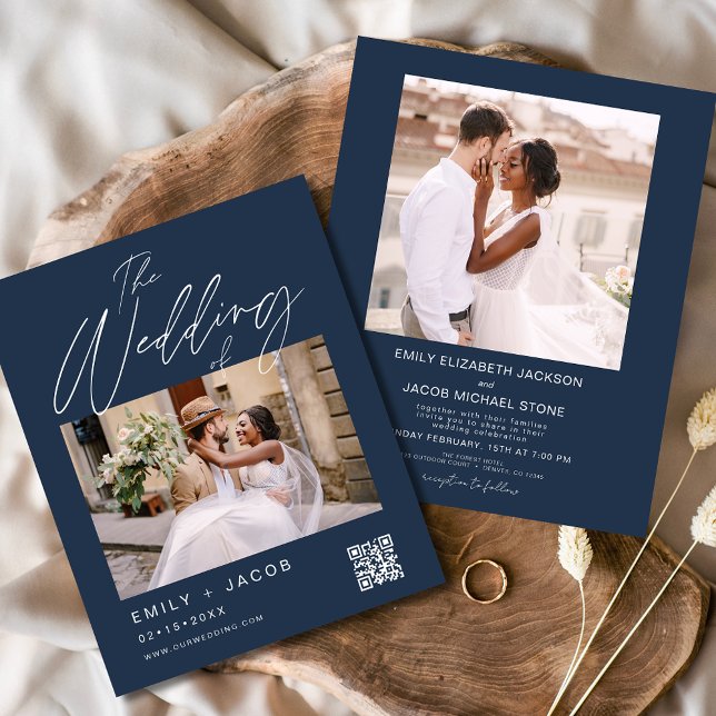 Navy Blue QR Code Photo Wedding Invitation Flyer (Creator Uploaded)