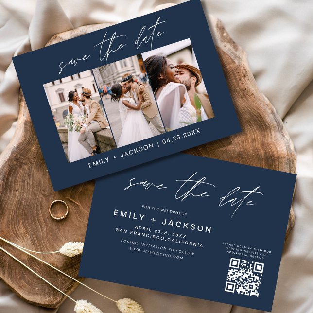 Navy Blue QR Code Save the Date Modern 3 Photo (Creator Uploaded)